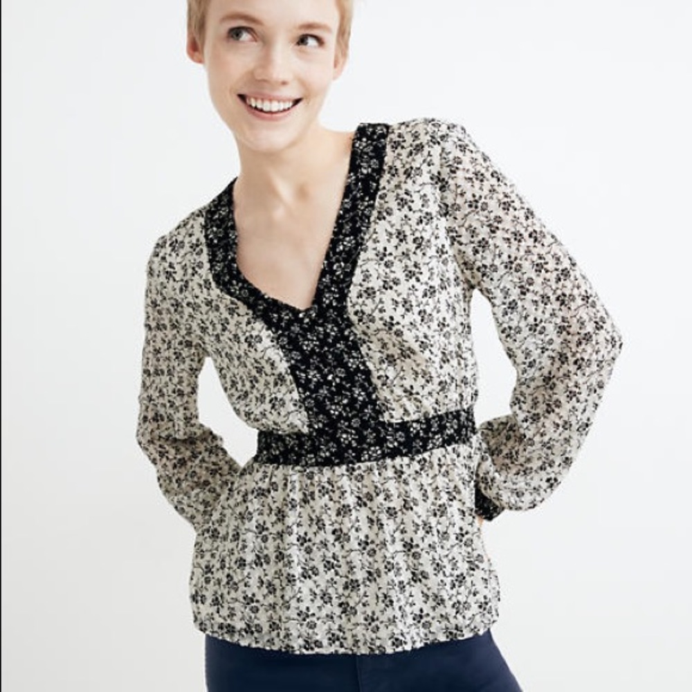 Madewell V-Neck Peplum Top Clipdot Branch‎ Floral